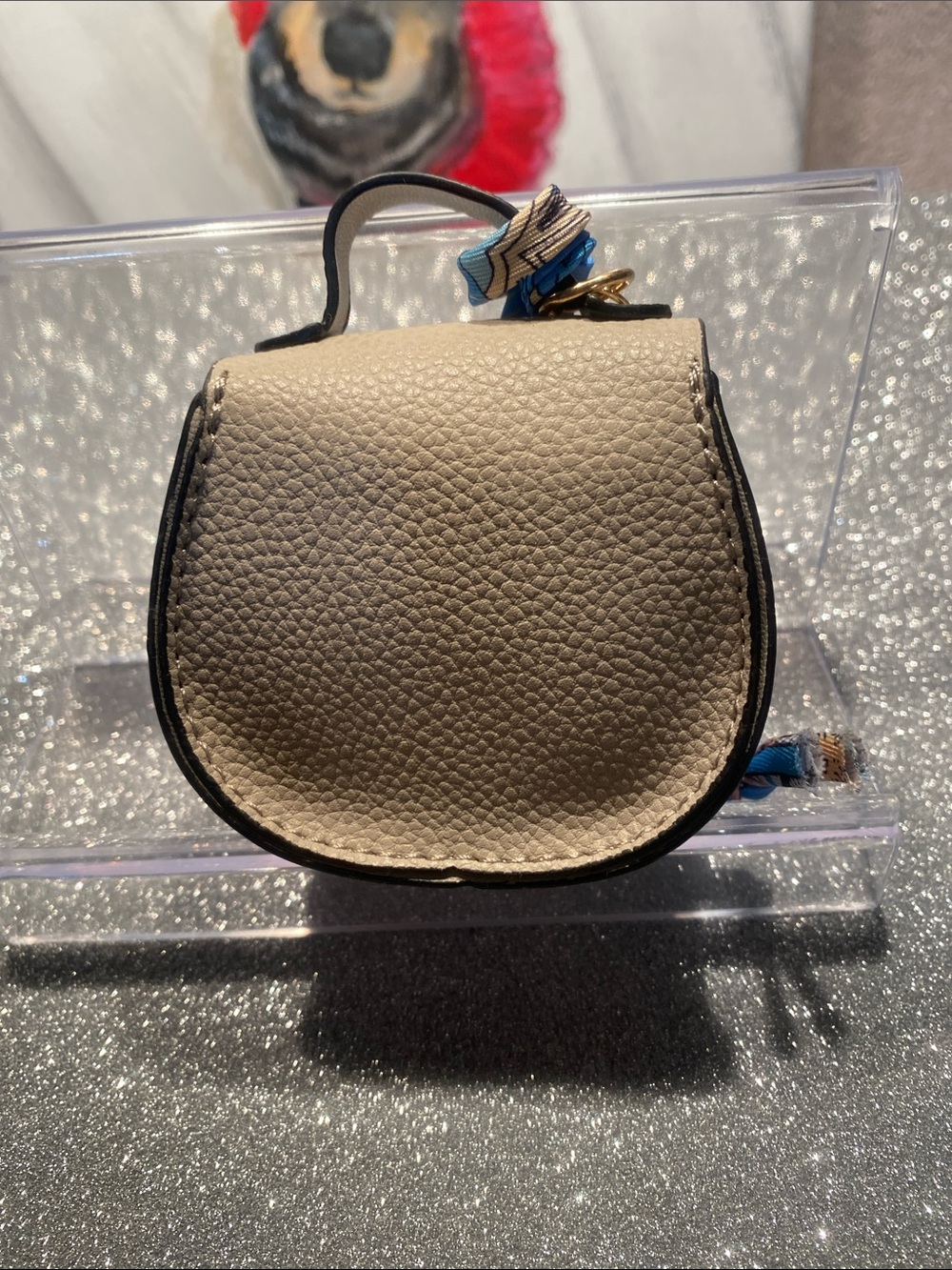 Mini Pebbled Leather Crossbody Bag Keychain - Beige - Picture 3 of 4
